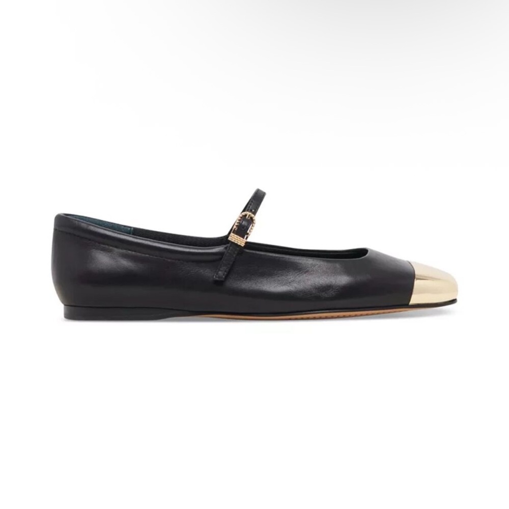 Dolce Vita Reyes Toe Cap Black and Gold Women's Ballet Flats - Picture 2 of 6